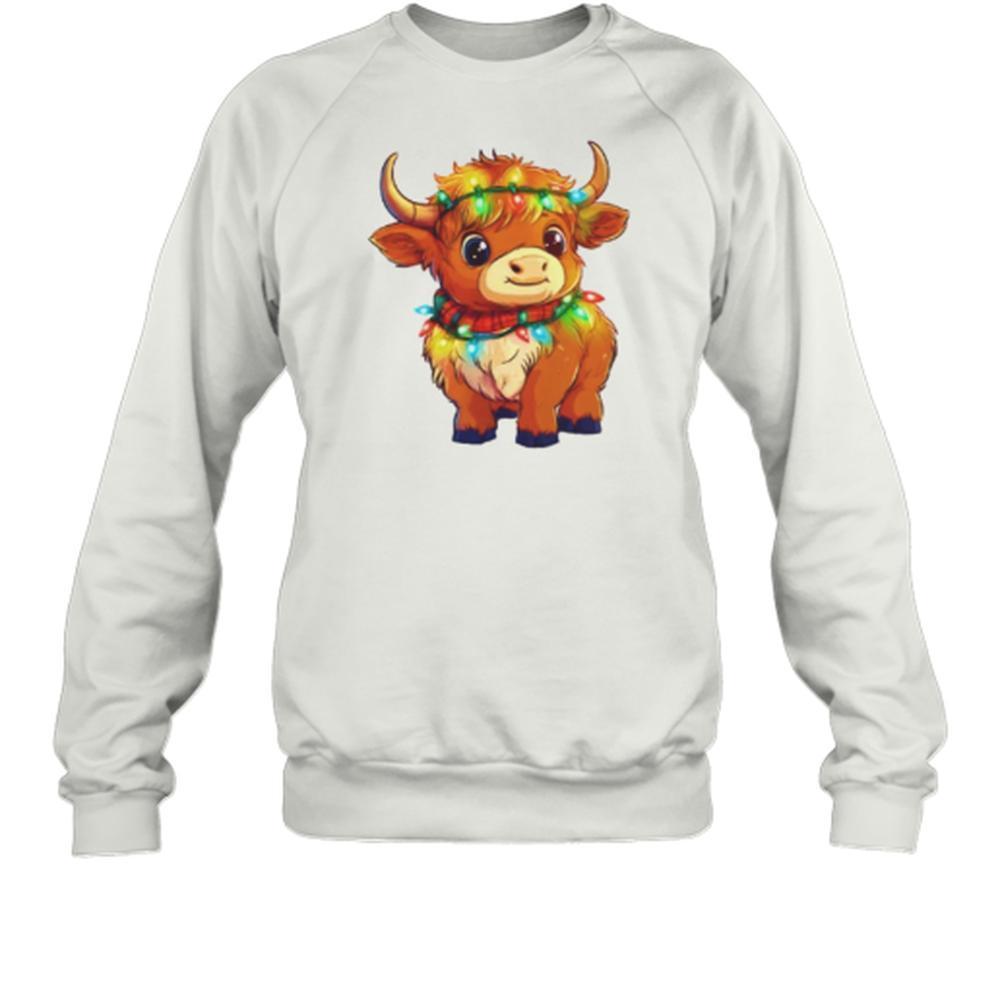 Cute Christmas Lights Baby Scottish Highland Cow T-Shirt
